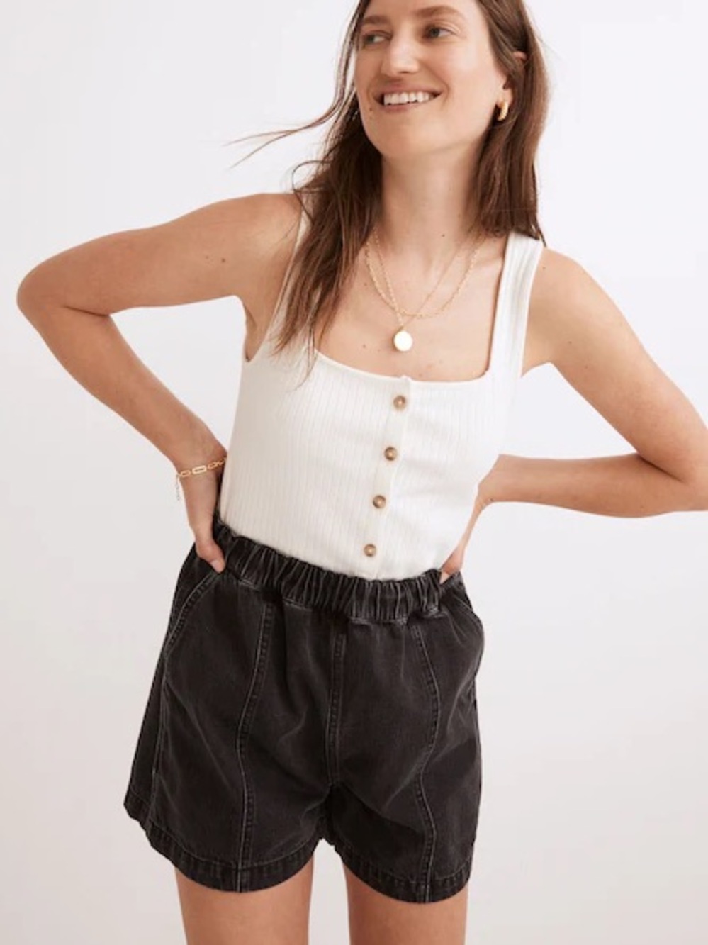 🌻Madewell Denim Easy Pull-On Shorts Dark Lunar Wash High Rise Size Small
